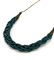 Dark teal beaded braided necklace